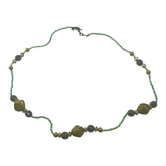 Long Green Bead Necklace, Vintage Y2K, Approx 33", Multi Shades of Green - Picture 2 of 6